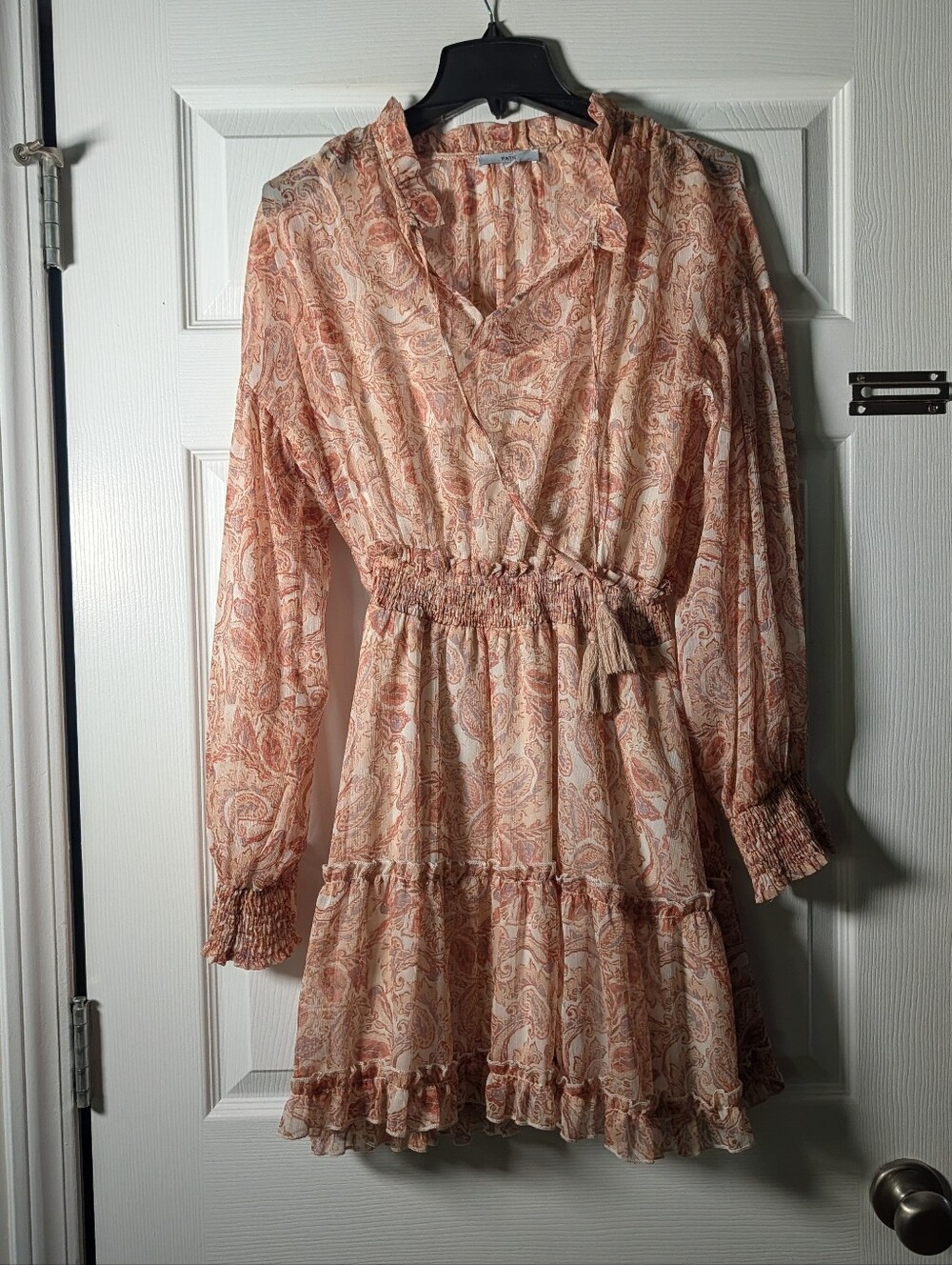 FATE Paisley Boho Mini Dress, Size S, Long Sleeve, Smocked Waist